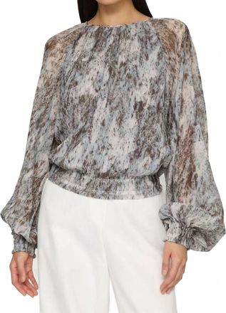 Lafayette 148 New York Speckled Glaze Print Georgette Gathered Blouse In Pearl Multi