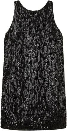 Twinset Korte jurk met pailletten en stro franjes - Dames - Feestkleedjes - Zwart - XS - Pailletten - Kleedjes