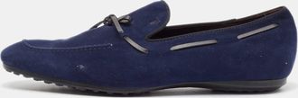 Tod's Tods Navy Blue Suede Bow Loafers