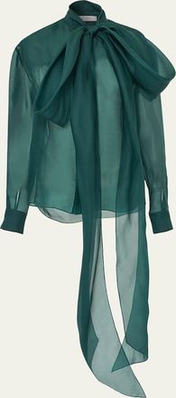 Carolina Herrera Bow Silk Button-Down Top