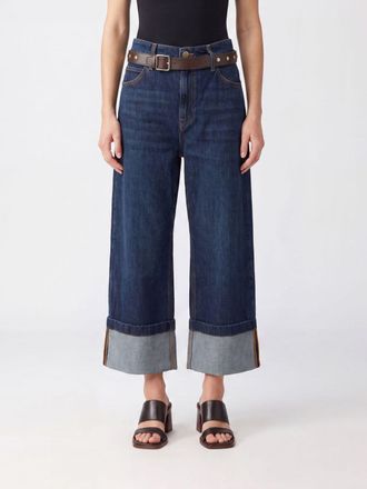 Pinko Jeans cropped a gamba larga in denim con risvolto sul fondo