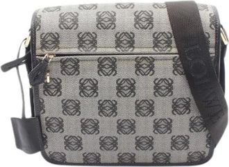 Loewe Pre-owned Cross Body Bags, female, Gray, Size: ONE SIZE Pre-owned Anagram PVC Coated Canvas Leather Shoulder Bag