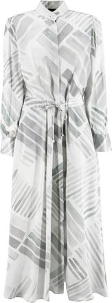 Kiton Zijden Bedrukte Mandarin Kraag Jurk - Dames - Shirt Kleedjes - Grijs - M - Kleedjes