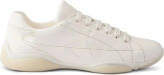 Prada Schoenen, Dames, Wit, 38 1/2 EU, Leer, Veterschoenen met lage top Nude