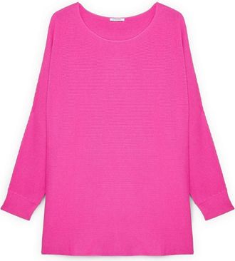 Fiorella Rubino Geribbelde trui met kimono mouwen - Dames - Ronde hals truien - Roze - Xs/S - Nylon - Truien & Vesten