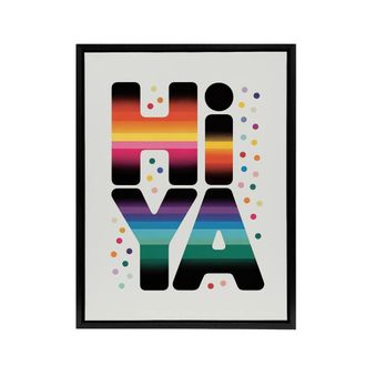 Artery8 Hiya Hi Ya Bold Fun Colourful Typography Black Framed Canvas Art Print | Size: W24 x H32