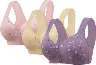 Generic Womens Plus Size Bras for Women for 2025 Summer 3 Piece Set: Breathable Front Bra Full Support Wide Back No Underwire Everyday Sports (Q, 40)