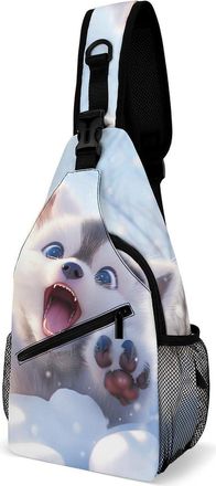 Generic Wolf in Snowy Day Unisex Shoulder Bags Casual Crossbody Chest Bag Sling Backpack for Hiking Cycling Travel