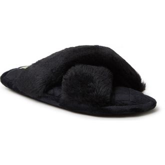 Dearfoams Jessica Furry Crossband Slipper in Black at Nordstrom, Size X-Large
