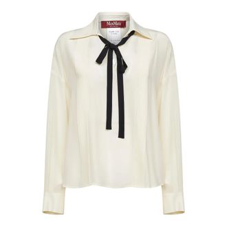 Max Mara Blouses, female, Beige, Size: XS Silk Blouse with Bow Tie