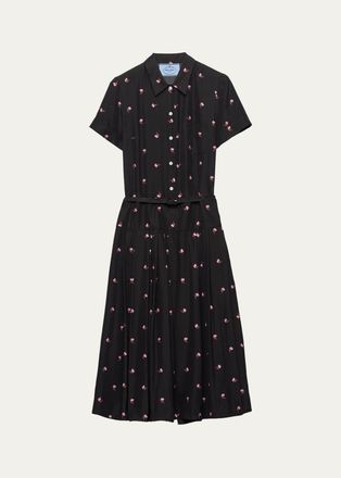 Prada Floral Belted Midi Dress