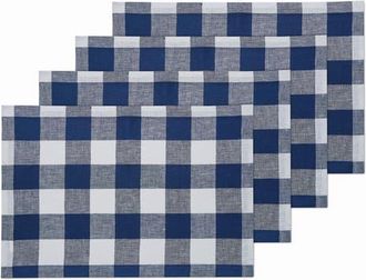 Solino Home Linen Placemats Set of 4, 14 x 19 Inch for Dining Table, Holiday and Everyday Table Decor - Buffalo Check in Blue And White at Nordstrom
