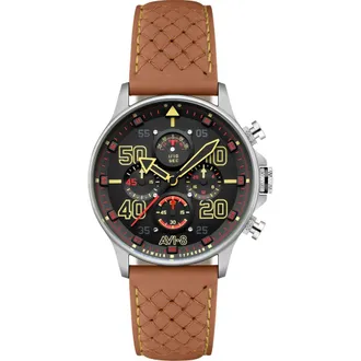AVI-8 Hawker Typhoon Coningham Baldwin Chronograph Leather Strap Watch, 42mm in Black at Nordstrom