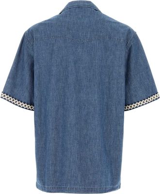 Valentino Garavani Mens Short-Sleeve Denim Shirt Blue Cotton