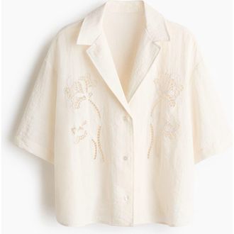 H&M Broderie Anglaise Shirt in Cream at Nordstrom, Size X-Large