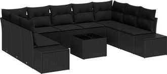 vidaXL Garden Sofa Set with Cushion 10 pcs Black Poly rattan Vidaxl