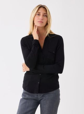 Majestic Filatures Soft Touch Long Sleeve Pocket Shirt in Noir at Nordstrom, Size 3