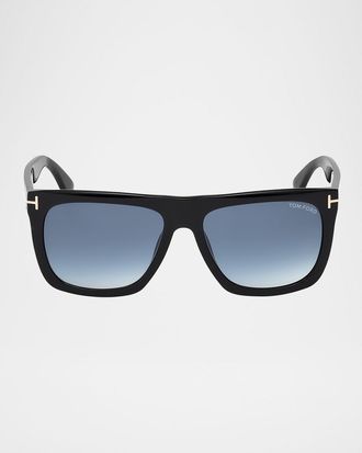 Tom Ford Morgan Thick Square Acetate Sunglasses, Black/Blue