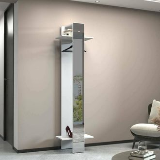 Dmora Mueble De Entrada Violantino, Armario Multifuncional, Perchero De Pared Con Espejo, 50x35h190 Cm, Blanco, Con Embalaje Reforzado - Dmora