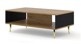 AKL FURNITURE Mesa de centro efecto madera Crema & Negro y Dorado LED