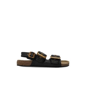 AllSaints Flat Sandals, female, Black, Size: 10 US Staffa Raffia Buckle Sandals
