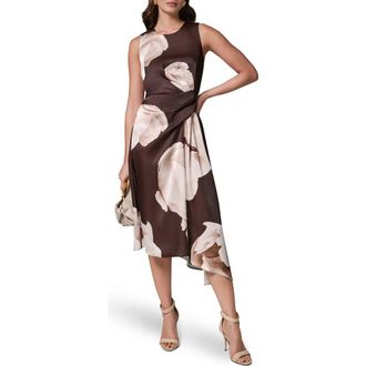 DKNY Floral Print Satin Midi Dress in Espresso Multi at Nordstrom, Size 14