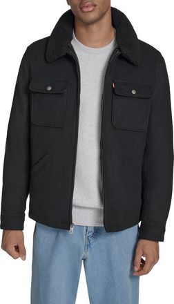Levi's Brushed Twill Depot Jacket with Faux Shearling Collar in Black at Nordstrom, Size Xx-Large