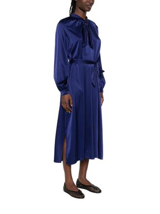 Forte_Forte Tie-Neck Silk Dress - Navy