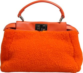Fendi Orange Leather and Shearling Mini Peekaboo Top Handle Womens Bag (Pre-Owned)