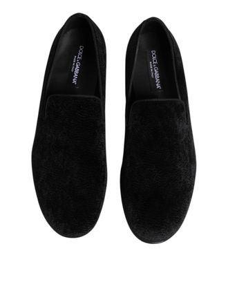 Dolce & Gabbana Black Jacquard Loafers Formal Men Dress Shoes Velvet