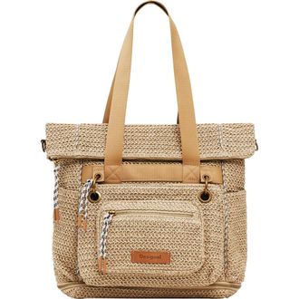 Desigual Large Raffia Backpack in Dark Beige at Nordstrom