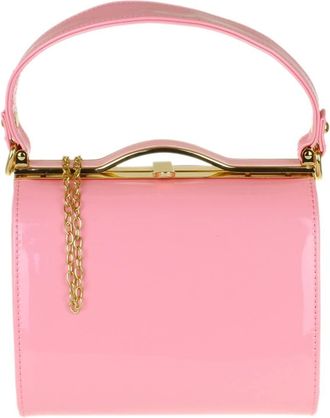 Girly HandBags Womens Glossy Patent Faux Leather Clutch Bag Handle Closure Evening Handbag Medium Pink