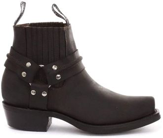 Grinders Unisex Real Leather Biker Ankle Boots Rock Punk Buckle Cowboy Riding