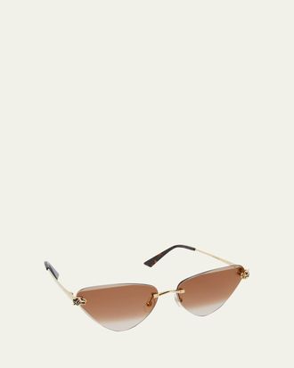 Cartier Panth&egrave;re Rimless Cat-Eye Metal Sunglasses