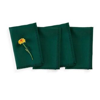 Solino Home Linen Dinner Napkins Set of 4, 20 x 20 Inch for Dining Table, Holiday and Everyday Table Decor - Fringe in Evergreen at Nordstrom, Size