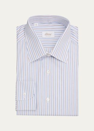 Brioni Mens Striped Cotton Dress Shirt