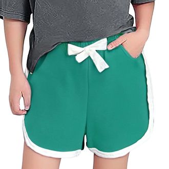 Generic Kids Sports Shorts Drawstring Baby Girls Summer Joggers Shorts Elasticated Waist Pockets Running Gym Athletic Pants Cool Soft Cotton Breathable (Green