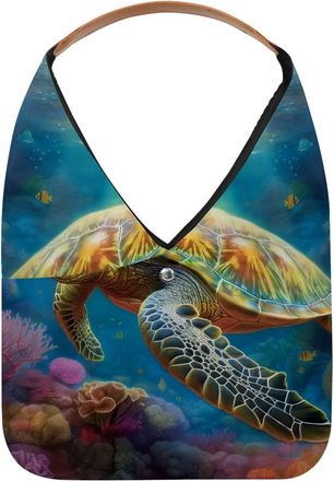 Generic Sea Turtle Sea Water Reusable Lightweight Grocery Bags - Foldable Into Compact Pouch, Washable & Sturdy, Multipurpose for Shopping and Travel