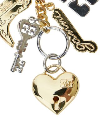 Ganni Metallic Keyring With Logo Charm And Heart Shaped Locket In Metal Woman