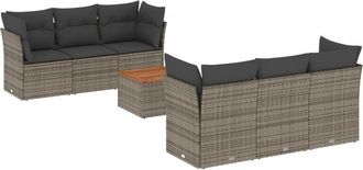 vidaXL Vidaxl - Set De Sof&aacute;s De Jard&iacute;n 7 Piezas Con Cojines Rat&aacute;n Pe Gris