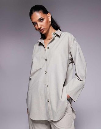 River Island oversized shirt in beige-Neutral