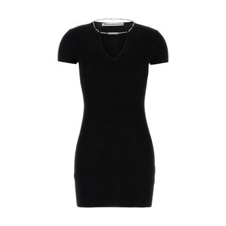 Alexander Wang Kleedjes, Dames, Zwart, S, Zwarte naamplaatjurk met zijsplit