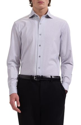 Bugatchi Devon OoohCotton Optical Grid Print Button-Up Shirt in Platinum at Nordstrom, Size Xxx-Large