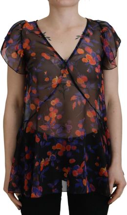 Dsquared2 Dsquared&sup2; Floral Print Short Sleeves V-neck Blouse Womens Top (Pre-Owned)