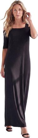 Roaman's Plus Size Cold Shoulder Maxi Dress in Black Sparkle at Nordstrom, Size 32