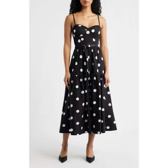 Flying Tomato Belted Corset Midi Sundress in Black/White at Nordstrom, Size Medium