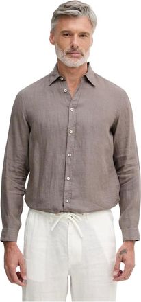 Benetton Camicia in Puro Lino - - Shirts - Uomo - Marrone - S