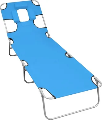 vidaXL Folding Sun Lounger with Head Cushion Steel Turqoise Blue, 310332
