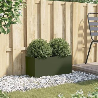 Berkfield Home Planter Olive Green 62x30x29 cm Steel | Size: 62 x 30 x 29 cm