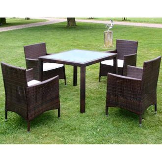 Berkfield Home 5 Piece Outdoor Dining Set with Cushions Poly Rattan Brown
